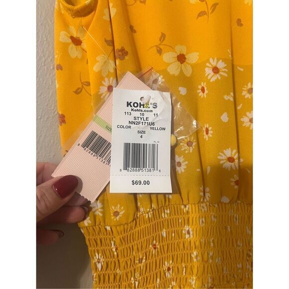 Nanette Lepore 4 High Neck Blouson Swing Dress Yellow Patchwork Paisley Floral - Picture 14 of 16